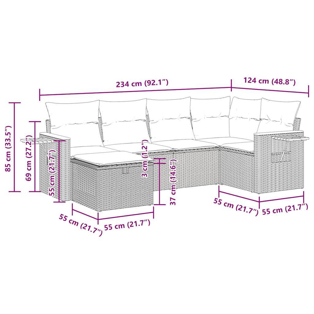 vidaXL 6-tlg. Garten-Sofagarnitur mit Kissen Schwarz Poly Rattan