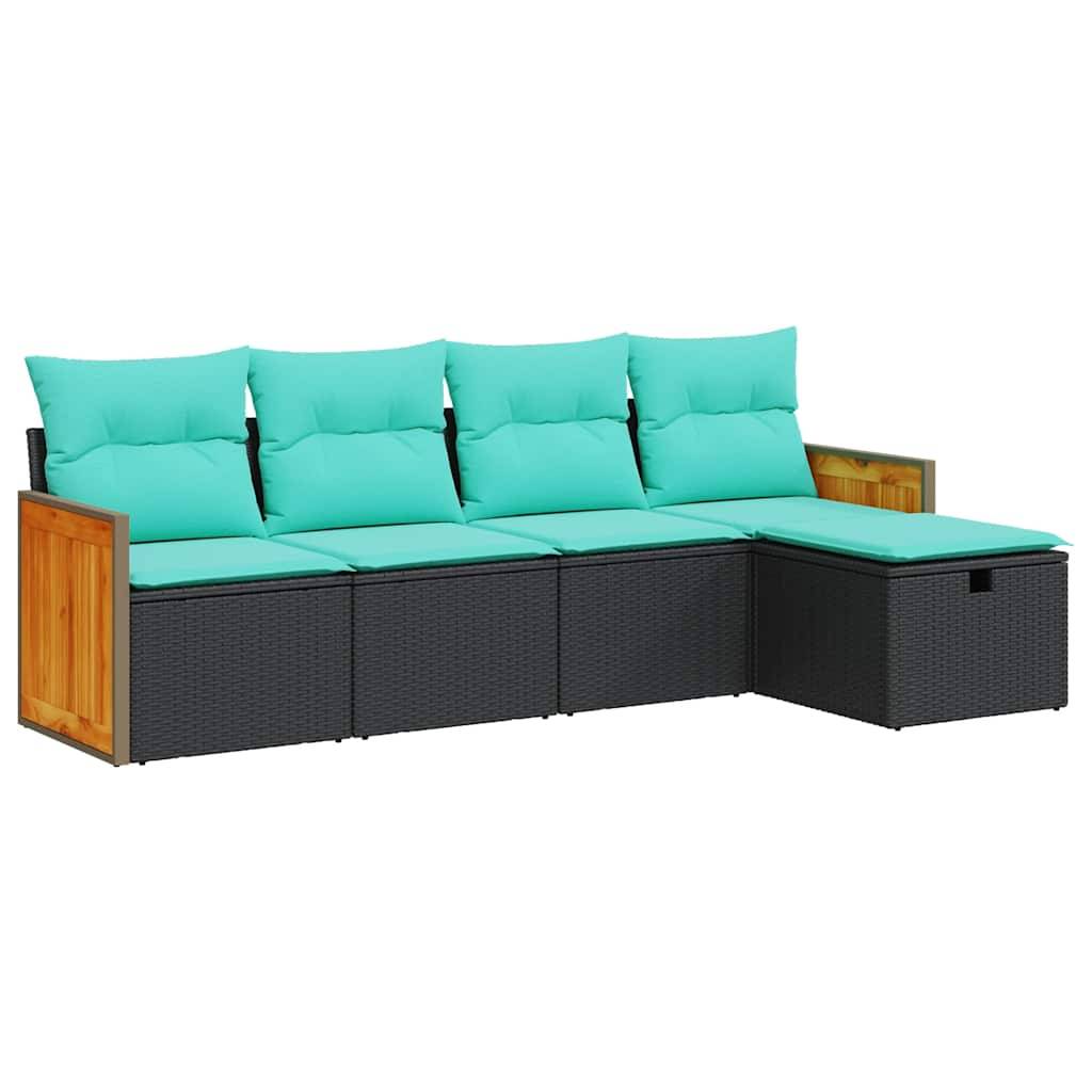 vidaXL 5-tlg. Garten-Sofagarnitur mit Kissen Schwarz Poly Rattan