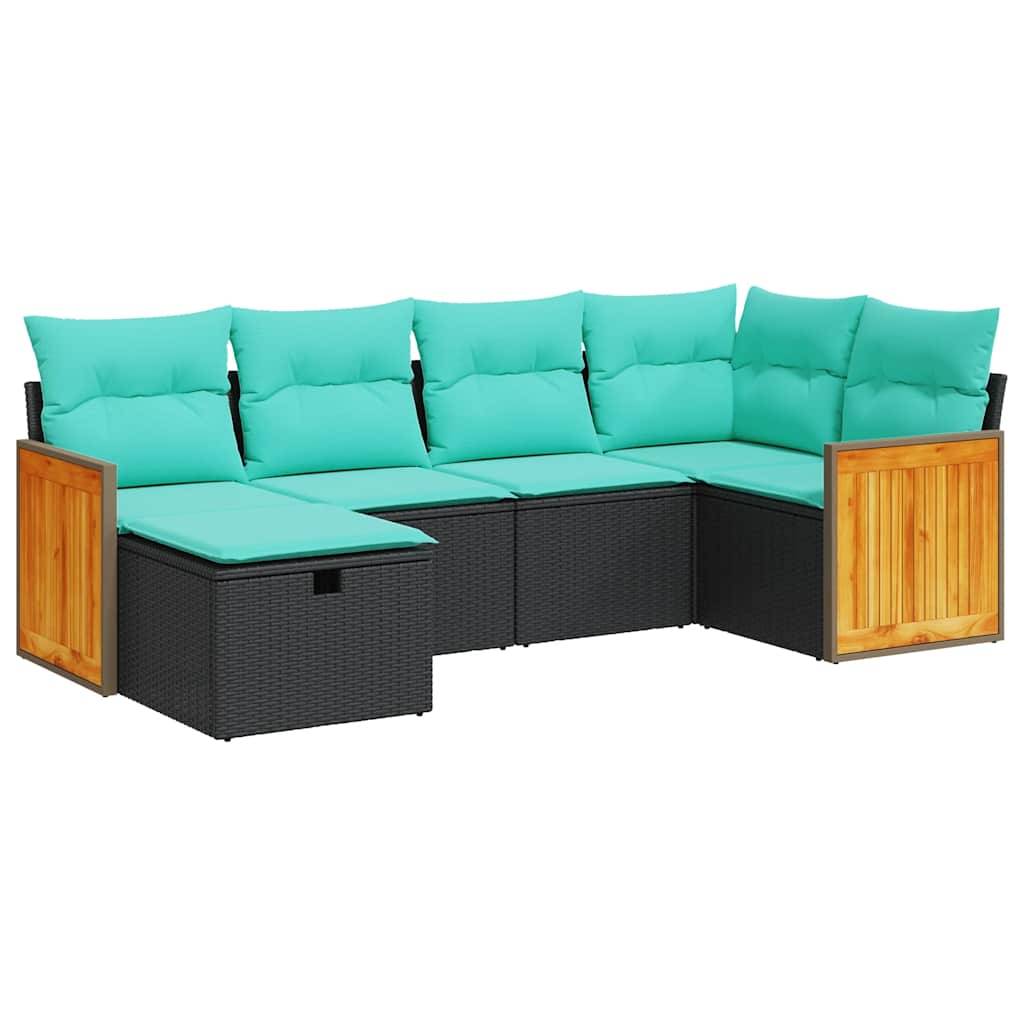 vidaXL 6-tlg. Garten-Sofagarnitur mit Kissen Schwarz Poly Rattan