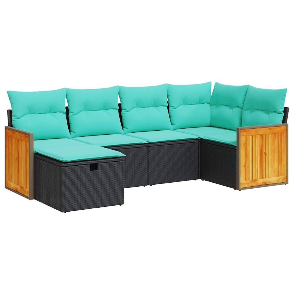 vidaXL 6-tlg. Garten-Sofagarnitur mit Kissen Schwarz Poly Rattan
