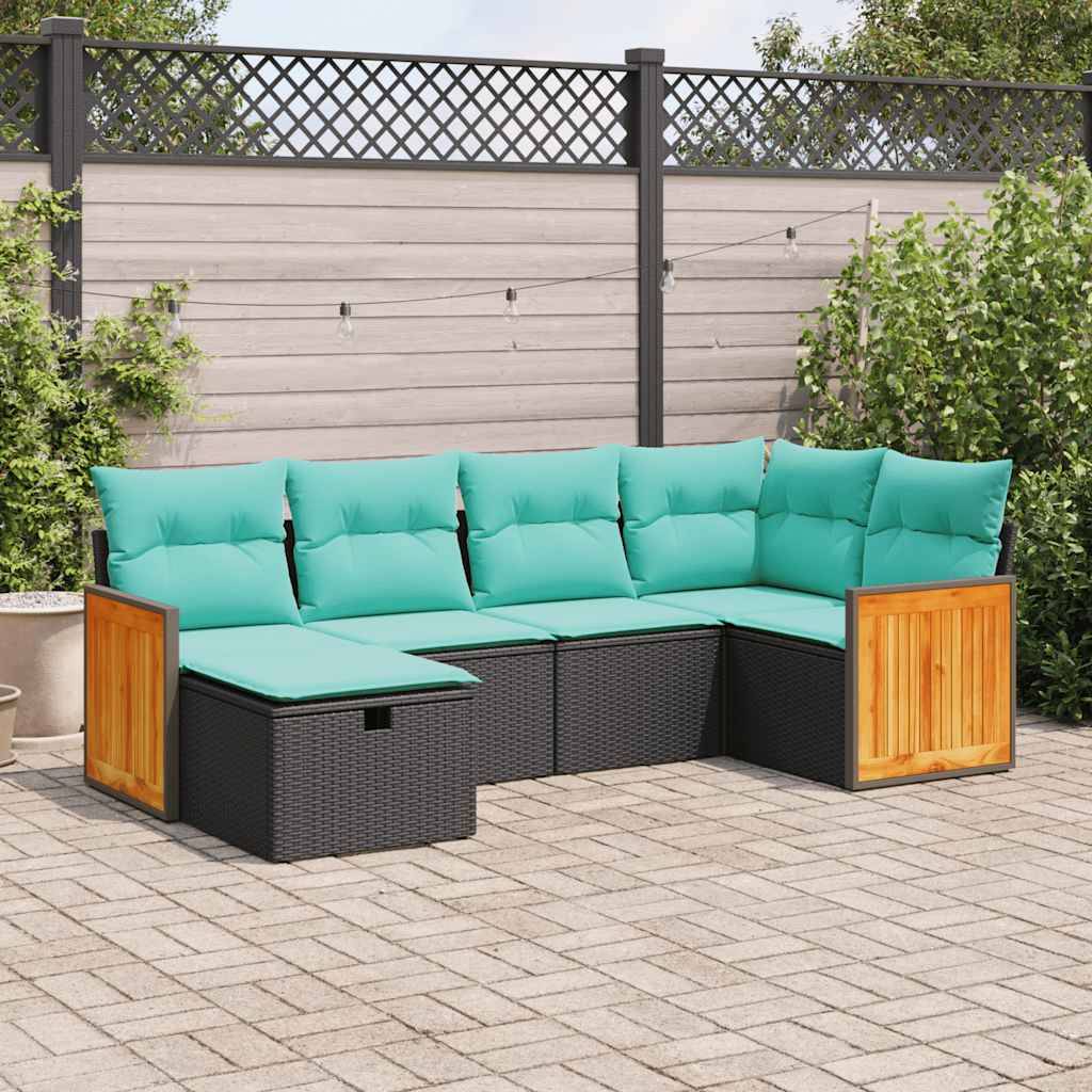 vidaXL 6-tlg. Garten-Sofagarnitur mit Kissen Schwarz Poly Rattan