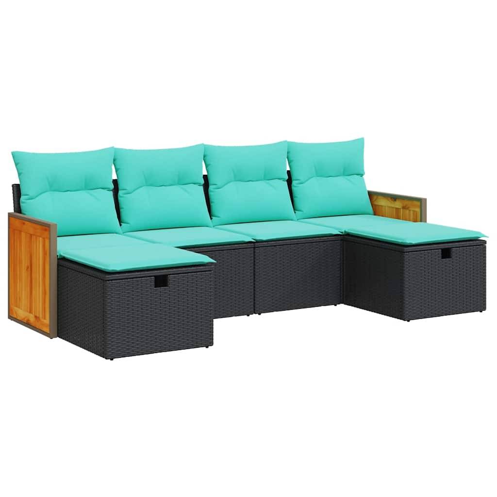 vidaXL 6-tlg. Garten-Sofagarnitur mit Kissen Schwarz Poly Rattan