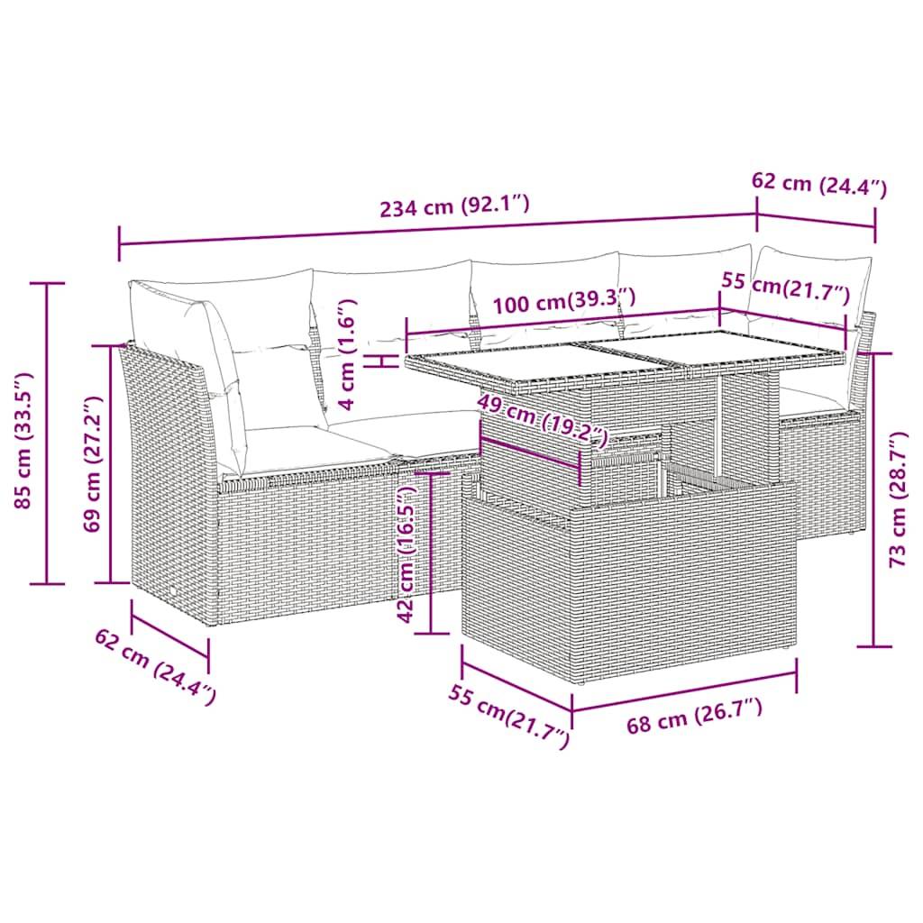 vidaXL 5tlg. Garten-Sofagarnitur mit Kissen Schwarz Poly Rattan Akazie