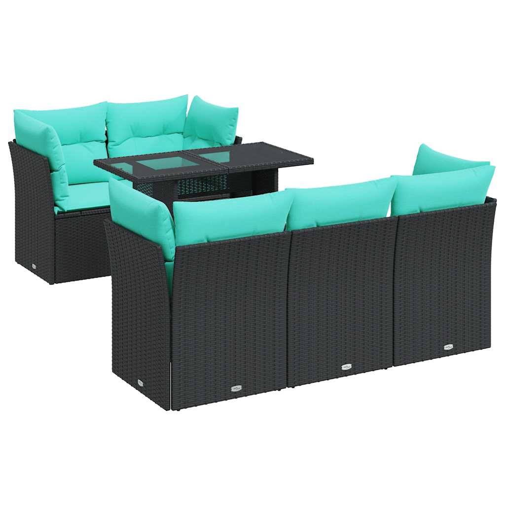 vidaXL 6-tlg. Garten-Sofagarnitur mit Kissen Schwarz Poly Rattan