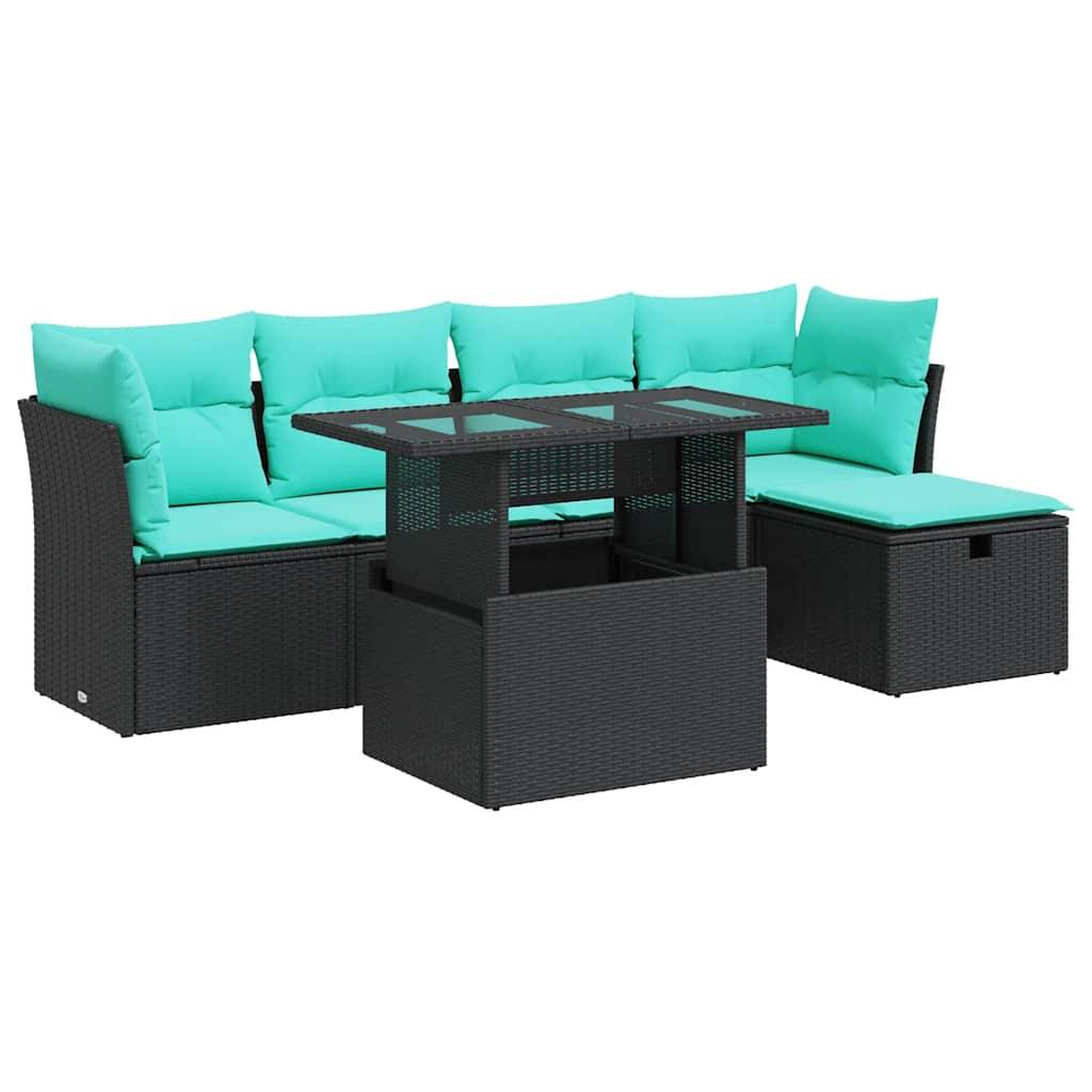 vidaXL 6-tlg. Garten-Sofagarnitur mit Kissen Schwarz Poly Rattan