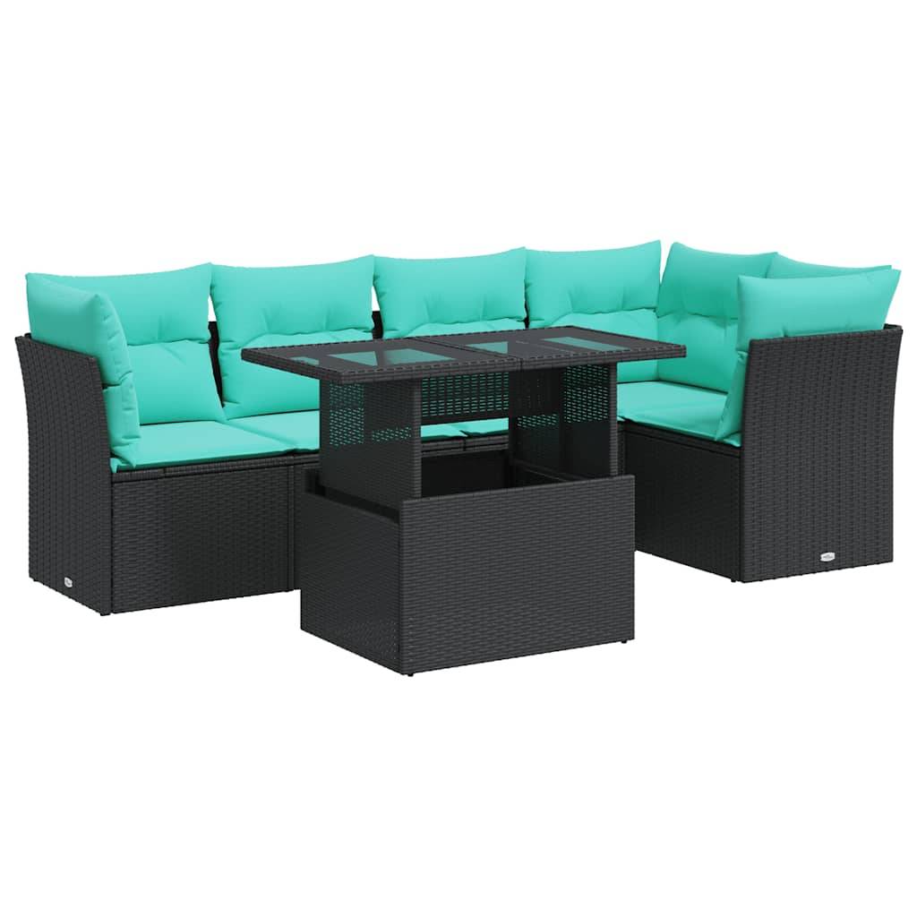 vidaXL 6-tlg. Garten-Sofagarnitur mit Kissen Schwarz Poly Rattan