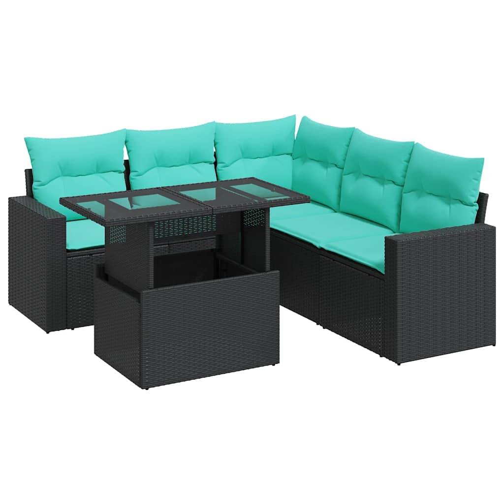 vidaXL 6-tlg. Garten-Sofagarnitur mit Kissen Schwarz Poly Rattan