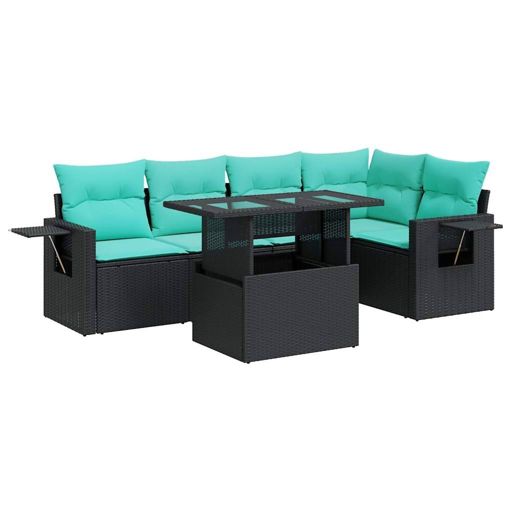 vidaXL 6-tlg. Garten-Sofagarnitur mit Kissen Schwarz Poly Rattan