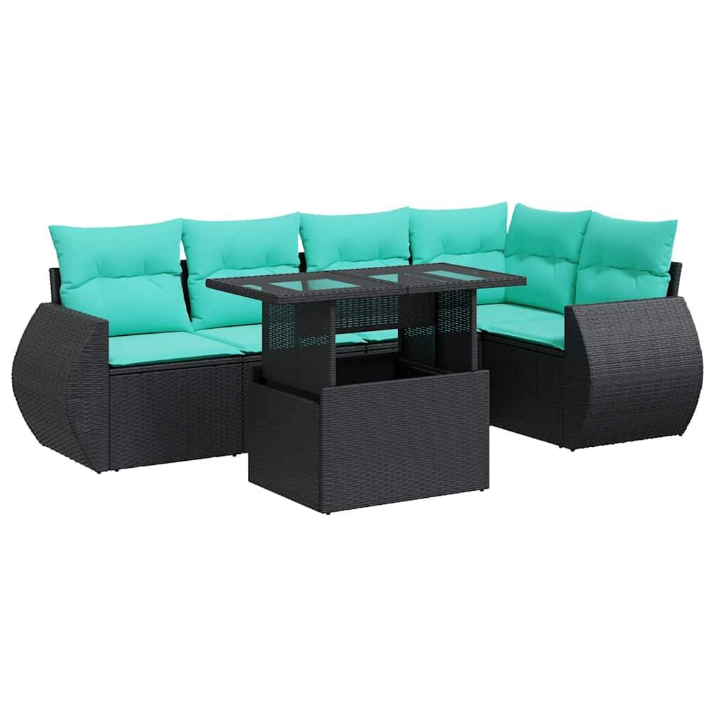 vidaXL 6-tlg. Garten-Sofagarnitur mit Kissen Schwarz Poly Rattan