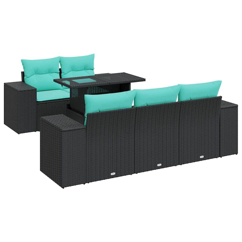 vidaXL 6-tlg. Garten-Sofagarnitur mit Kissen Schwarz Poly Rattan