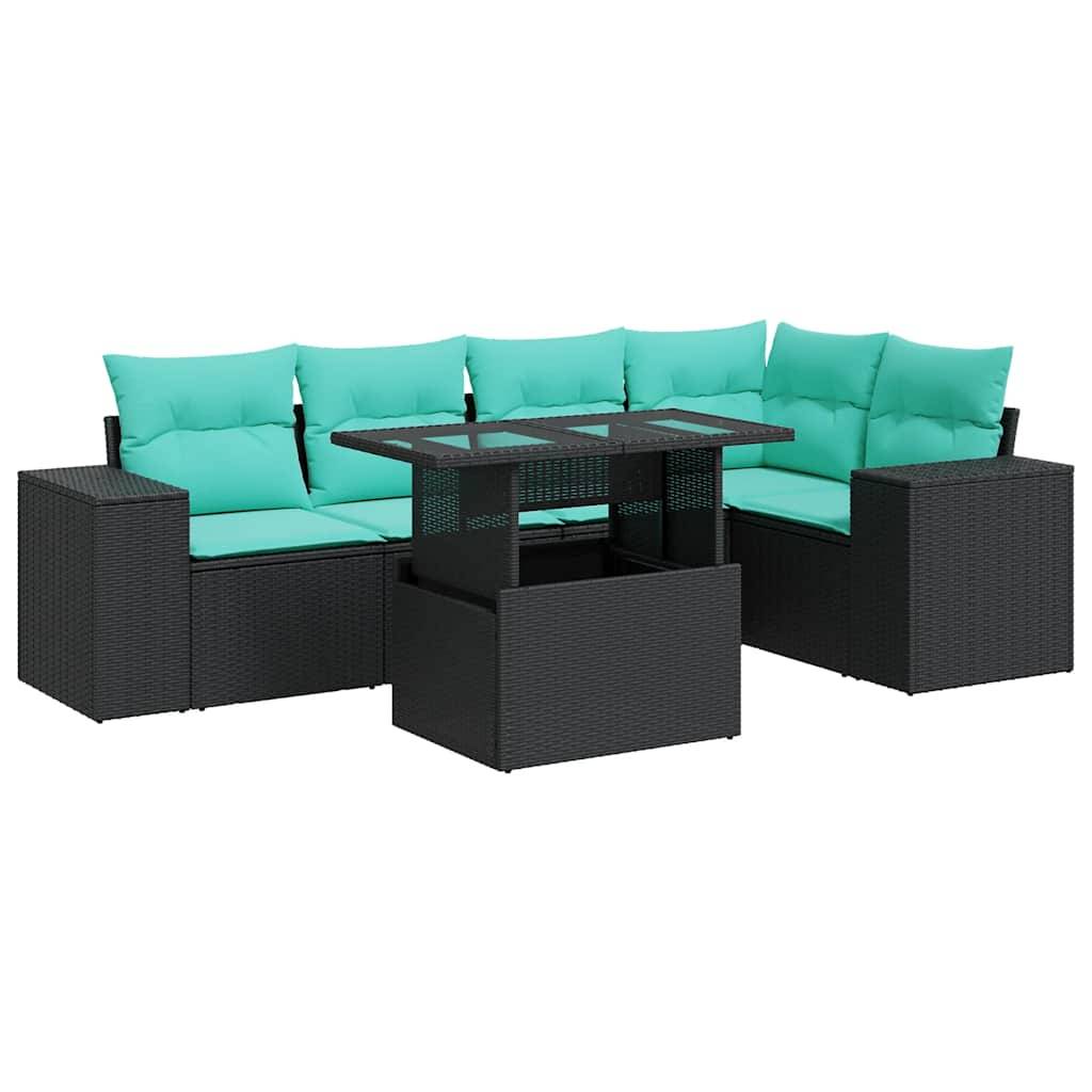 vidaXL 6tlg. Garten-Sofagarnitur mit Kissen Schwarz Poly Rattan Akazie