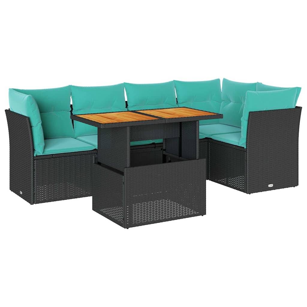 vidaXL 6-tlg. Garten-Sofagarnitur mit Kissen Schwarz Poly Rattan