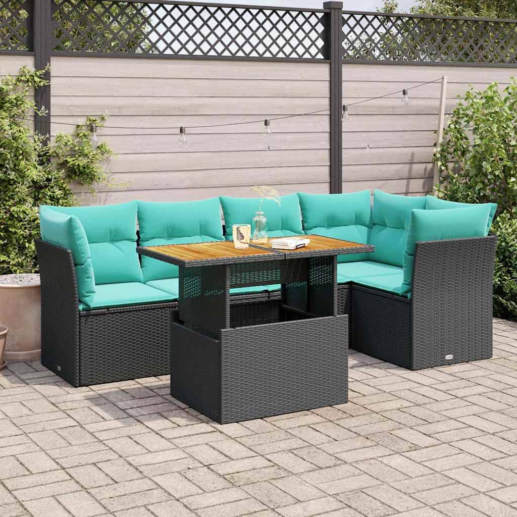 vidaXL 6-tlg. Garten-Sofagarnitur mit Kissen Schwarz Poly Rattan