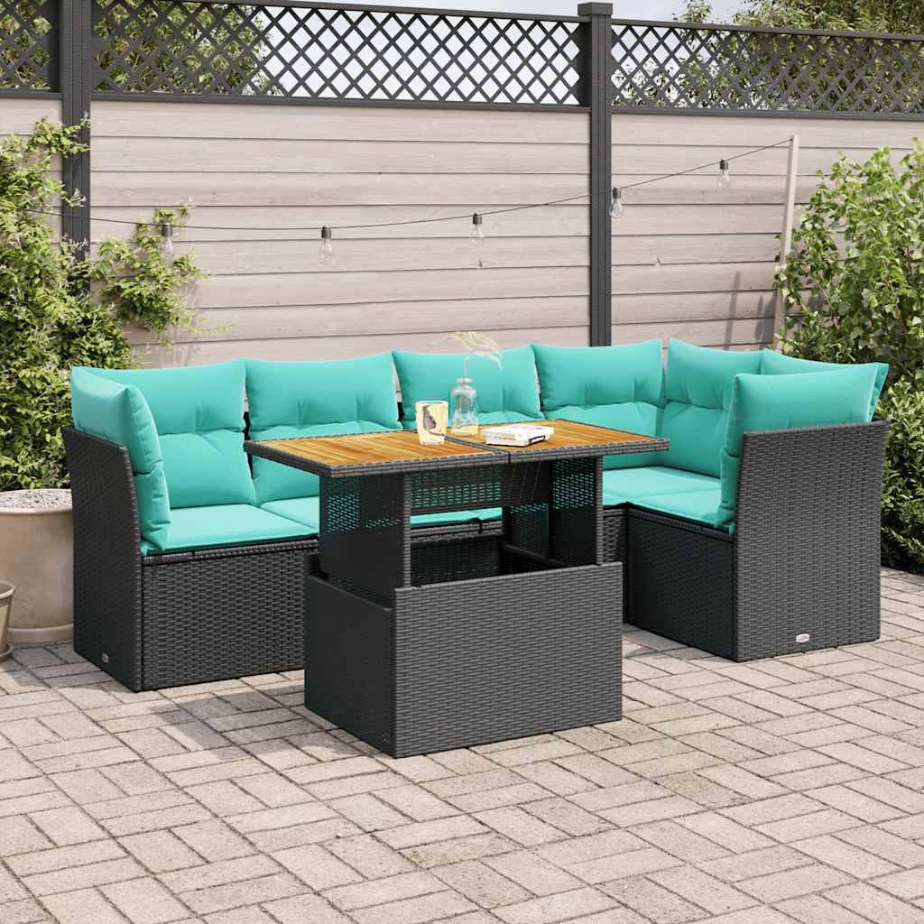 vidaXL 6-tlg. Garten-Sofagarnitur mit Kissen Schwarz Poly Rattan