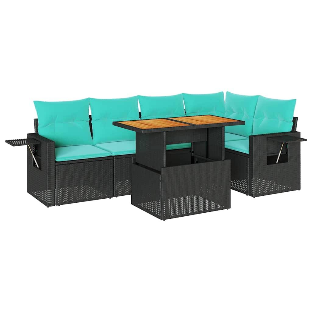 vidaXL 6-tlg. Garten-Sofagarnitur mit Kissen Schwarz Poly Rattan