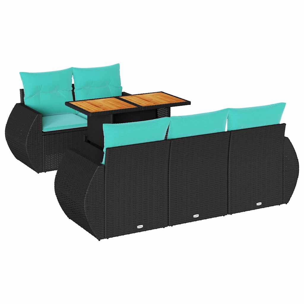 vidaXL 6-tlg. Garten-Sofagarnitur mit Kissen Schwarz Poly Rattan