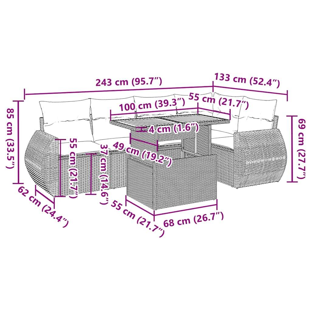 vidaXL 6-tlg. Garten-Sofagarnitur mit Kissen Schwarz Poly Rattan