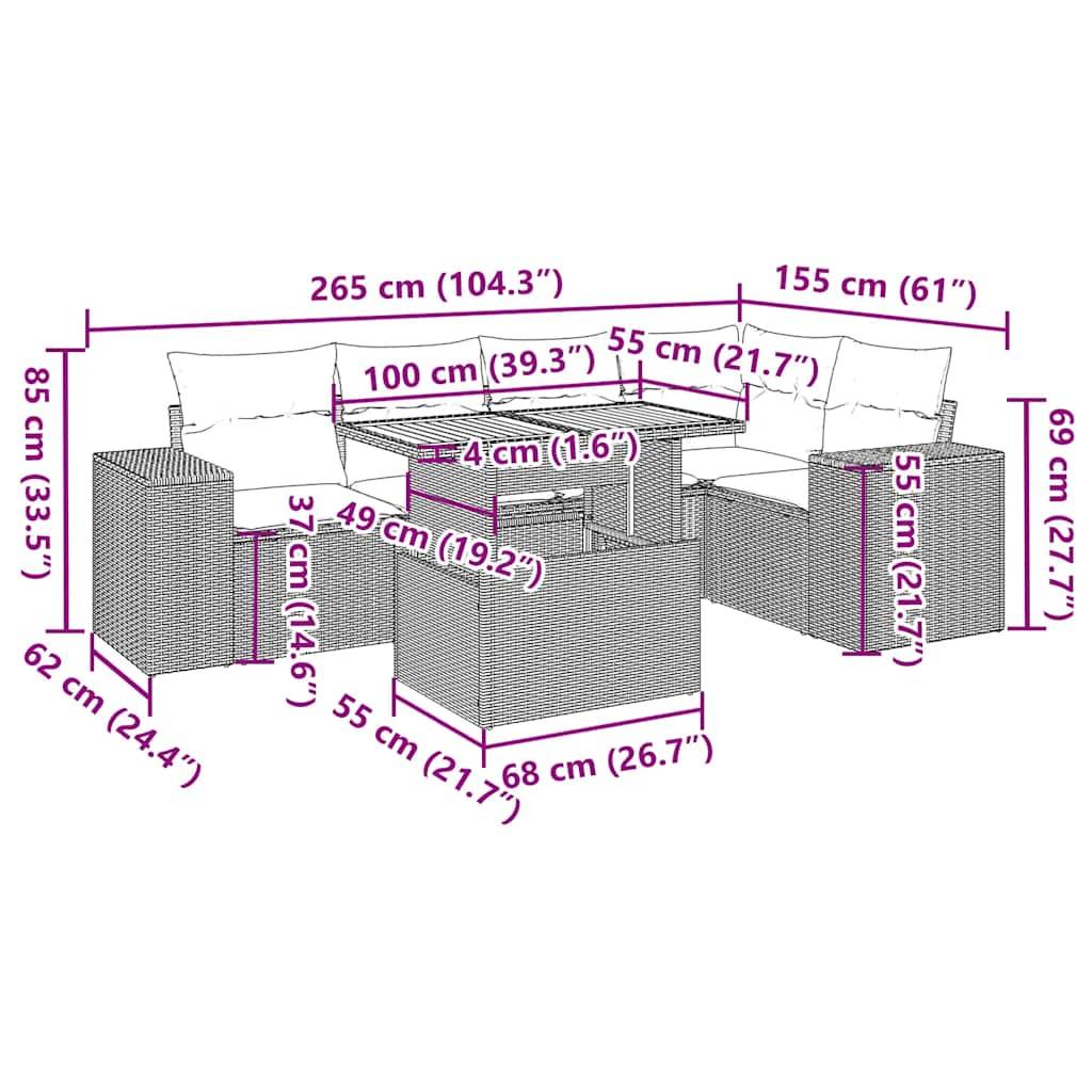 vidaXL 6-tlg. Garten-Sofagarnitur mit Kissen Schwarz Poly Rattan