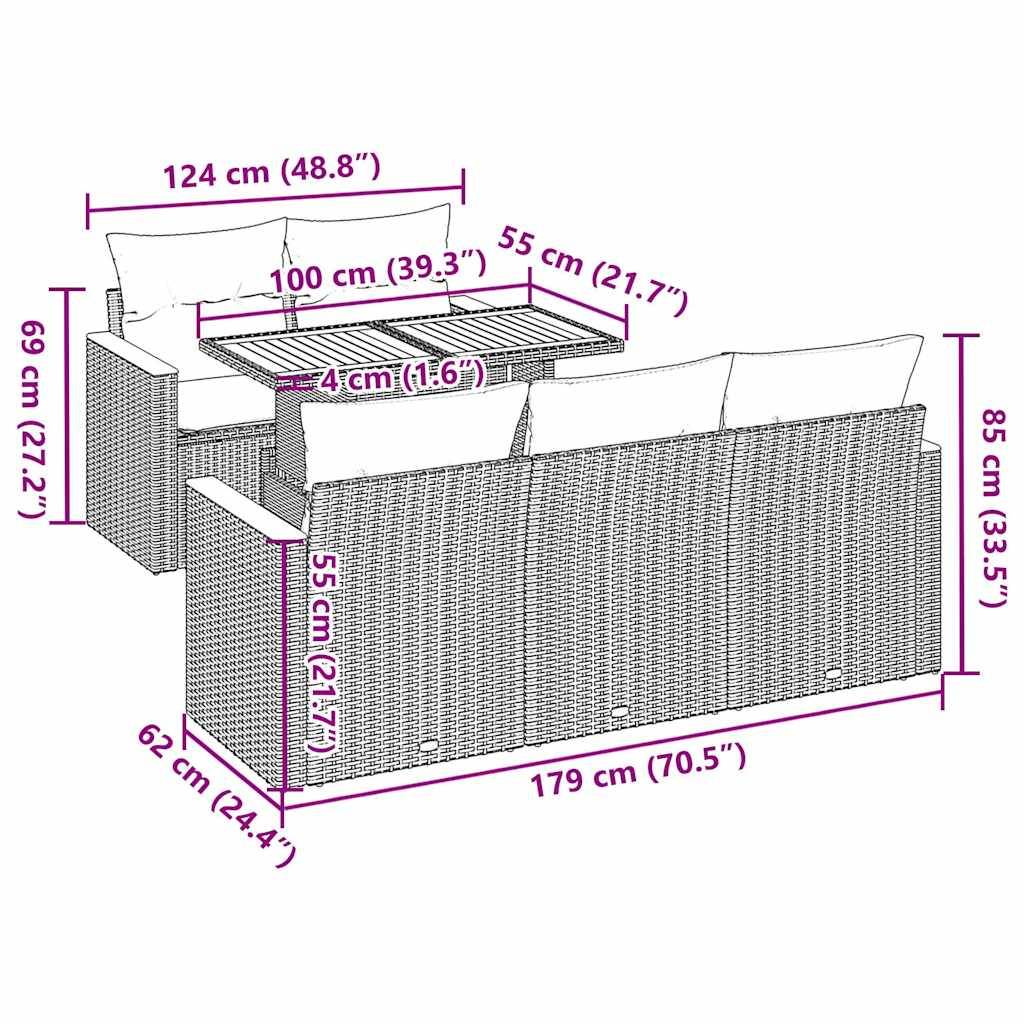 vidaXL 6-tlg. Garten-Sofagarnitur mit Kissen Schwarz Poly Rattan
