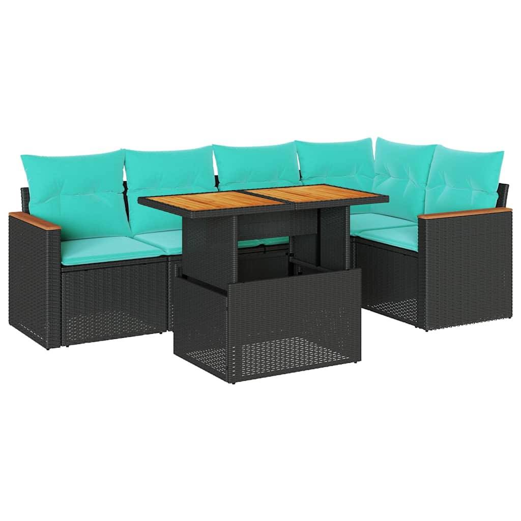 vidaXL 6-tlg. Garten-Sofagarnitur mit Kissen Schwarz Poly Rattan