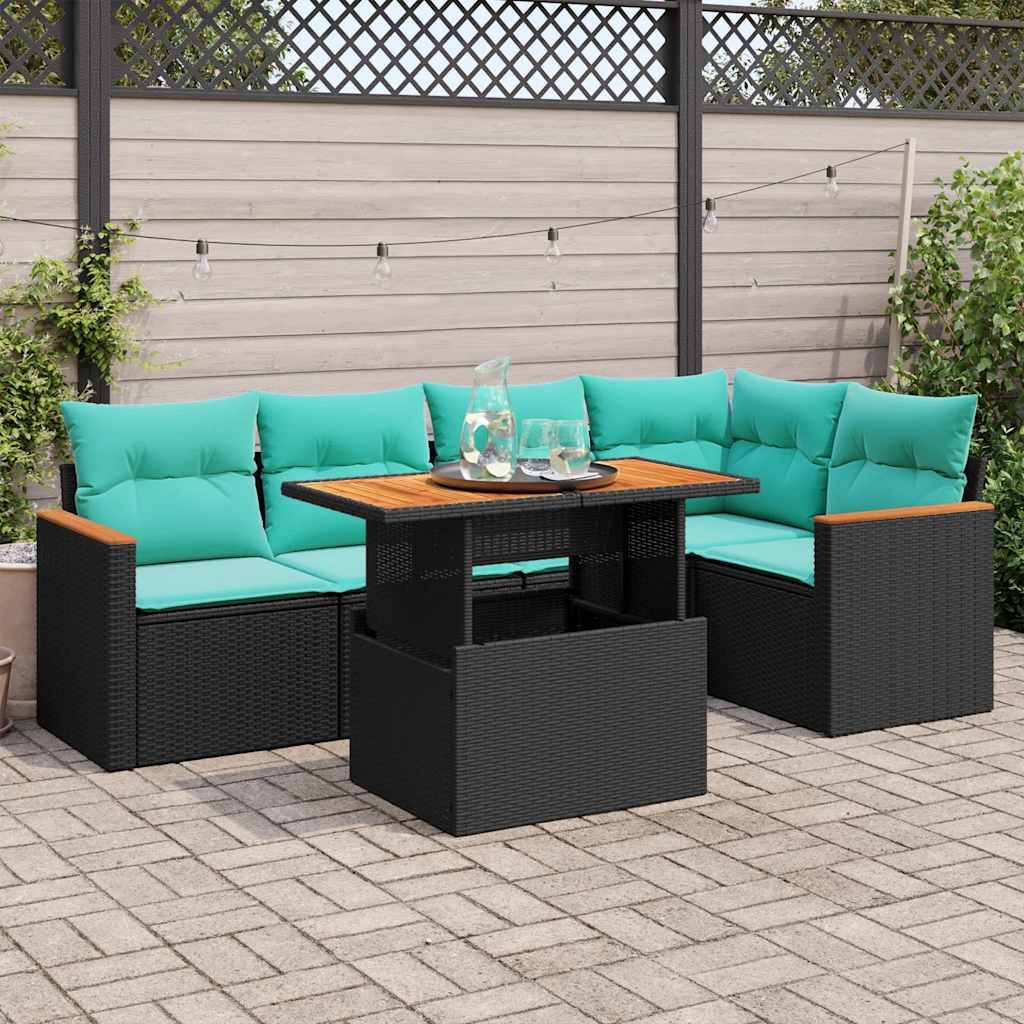 vidaXL 6-tlg. Garten-Sofagarnitur mit Kissen Schwarz Poly Rattan
