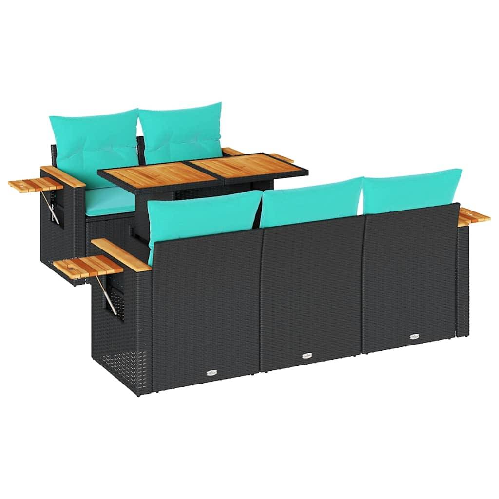 vidaXL 6-tlg. Garten-Sofagarnitur mit Kissen Schwarz Poly Rattan