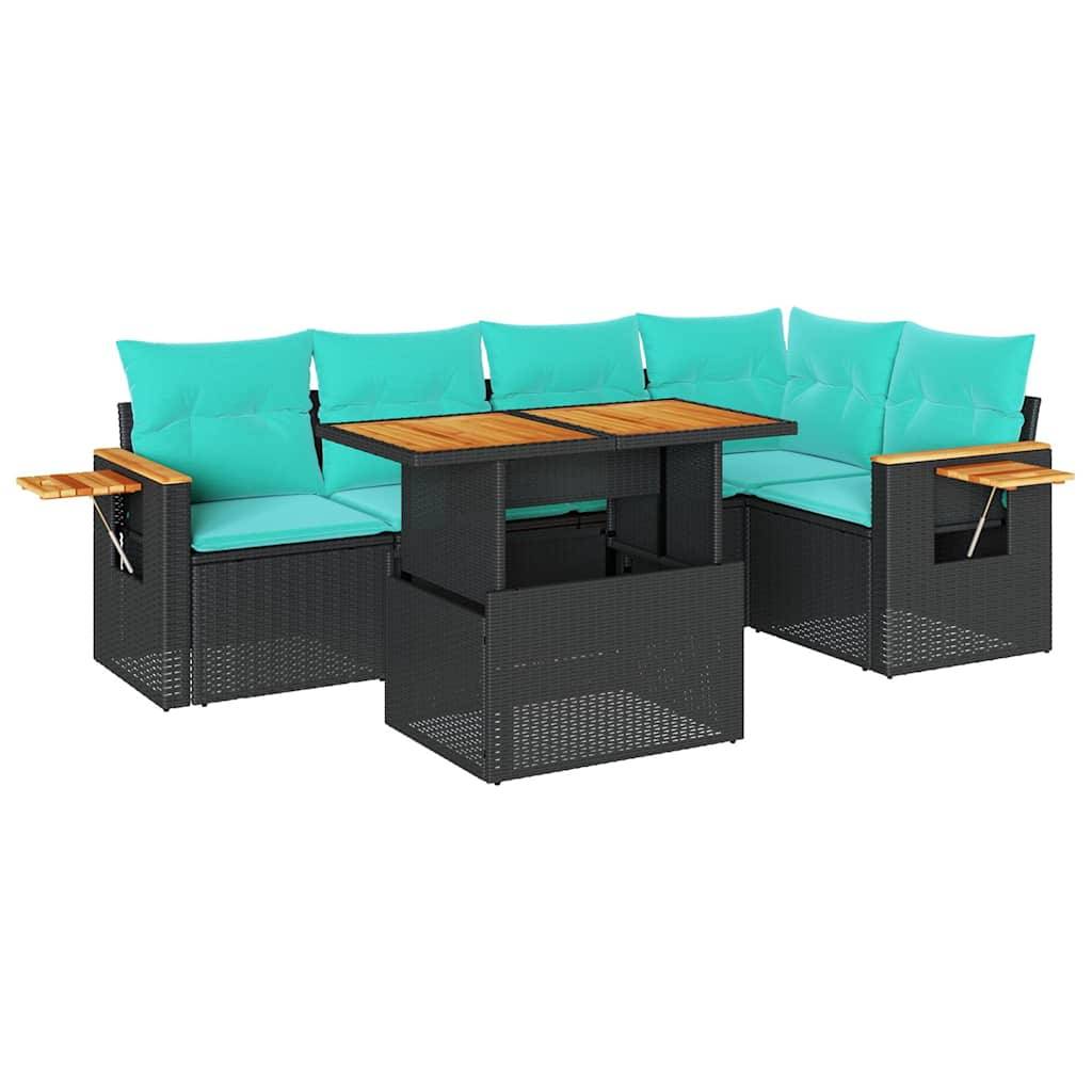 vidaXL 6-tlg. Garten-Sofagarnitur mit Kissen Schwarz Poly Rattan