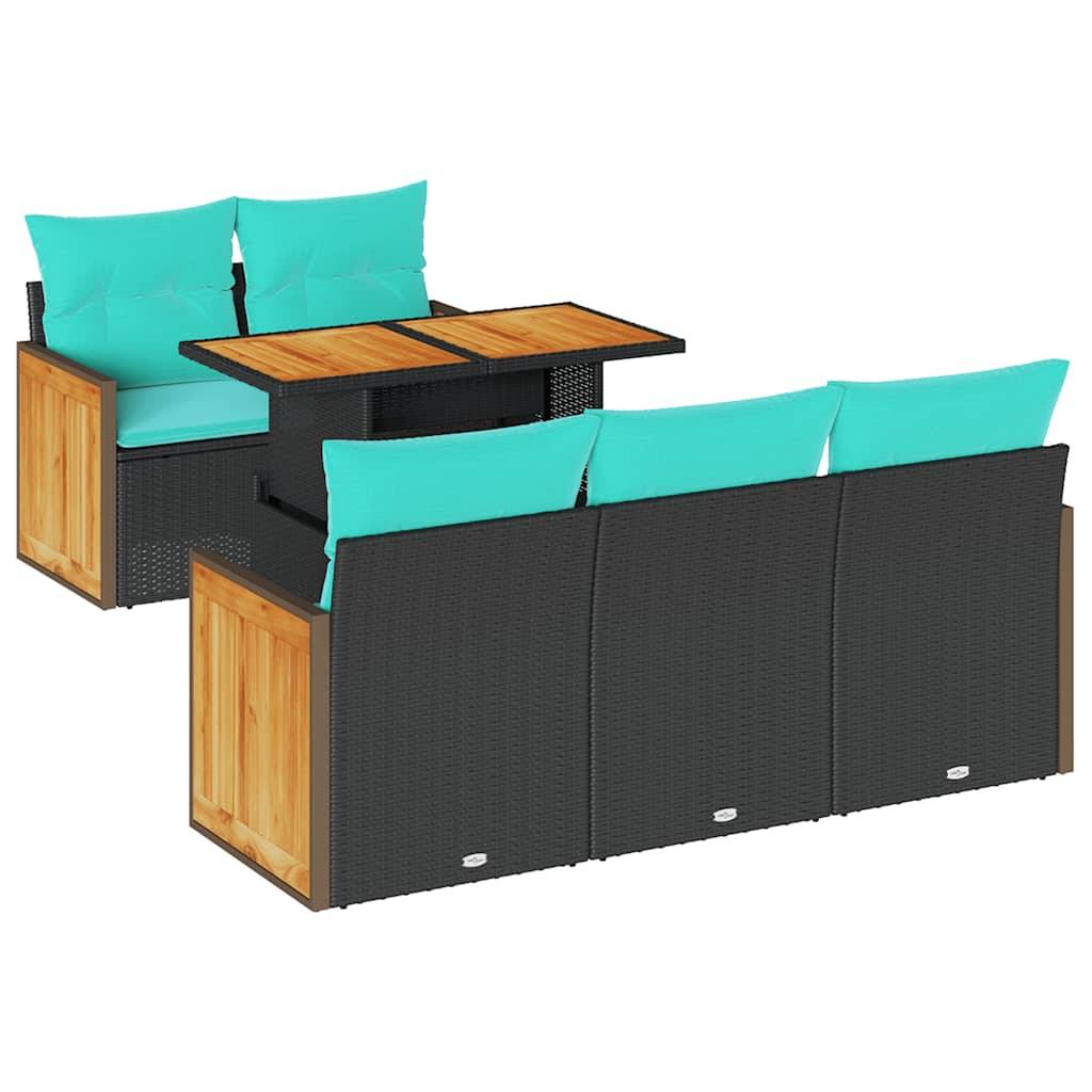 vidaXL 6-teiliges Gartensofa-Set mit Kissen, schwarz, Polyrattan, Akazie