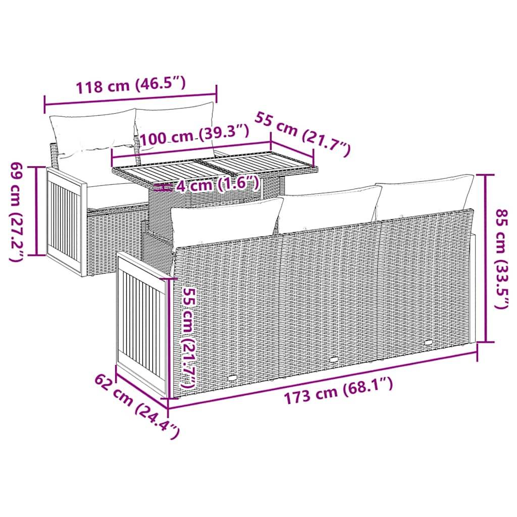 vidaXL 6-teiliges Gartensofa-Set mit Kissen, schwarz, Polyrattan, Akazie