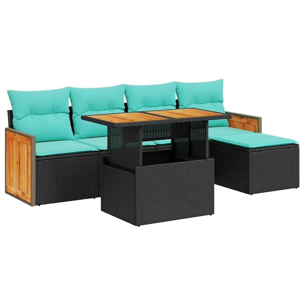 vidaXL 6-tlg. Garten-Sofagarnitur mit Kissen Schwarz Poly Rattan