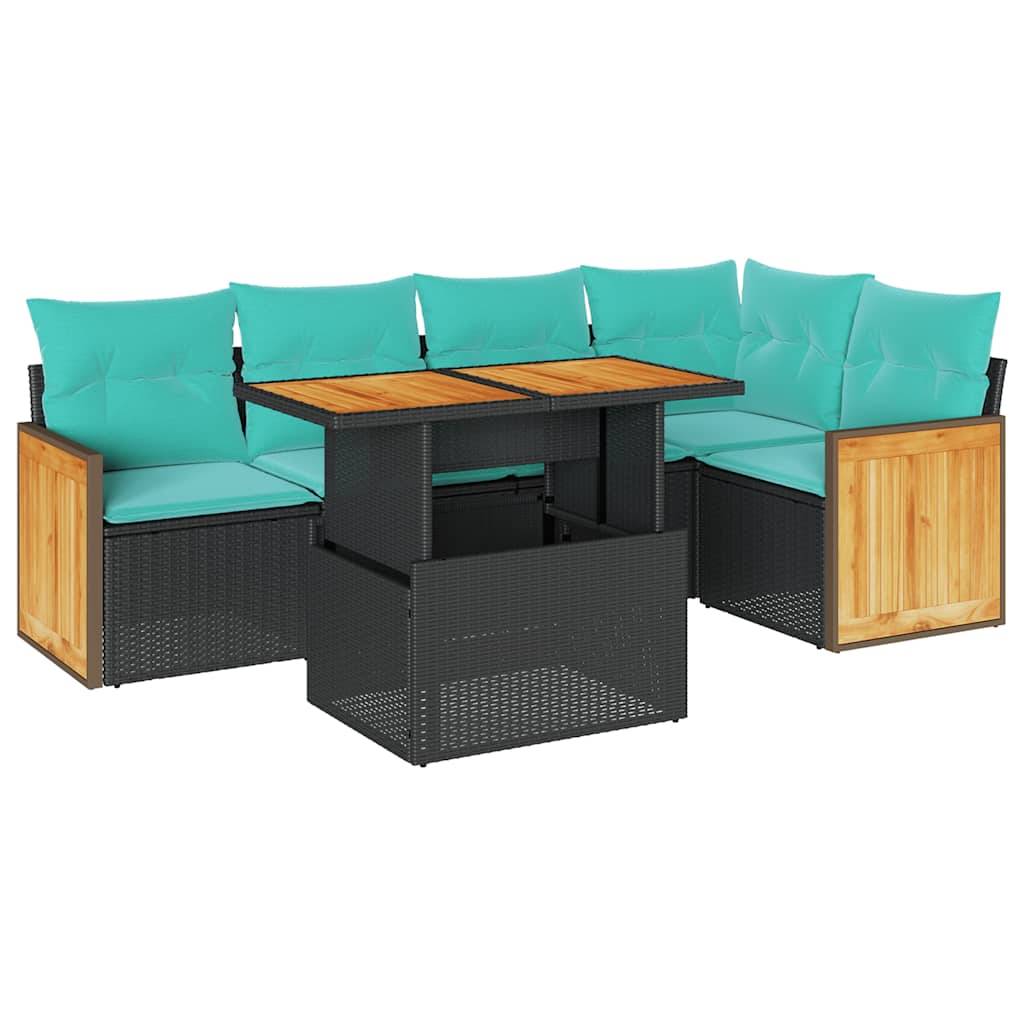 vidaXL 6-tlg. Garten-Sofagarnitur mit Kissen Schwarz Poly Rattan