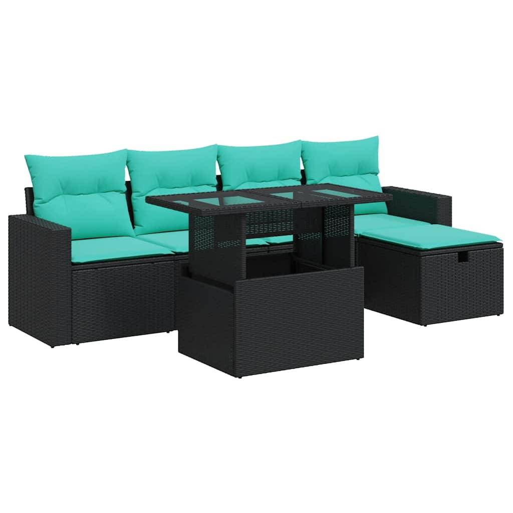vidaXL 6-tlg. Garten-Sofagarnitur mit Kissen Grau Poly Rattan Akazie