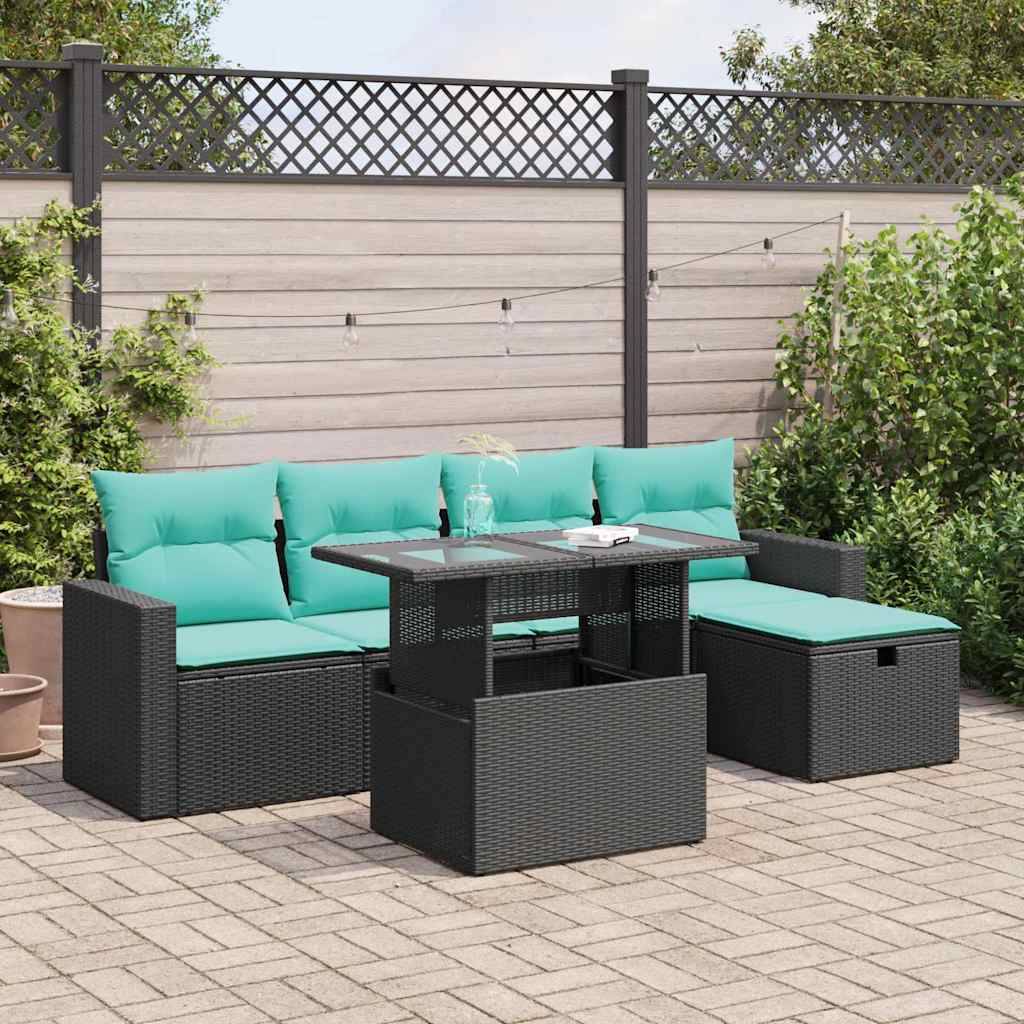 vidaXL 6-tlg. Garten-Sofagarnitur mit Kissen Grau Poly Rattan Akazie