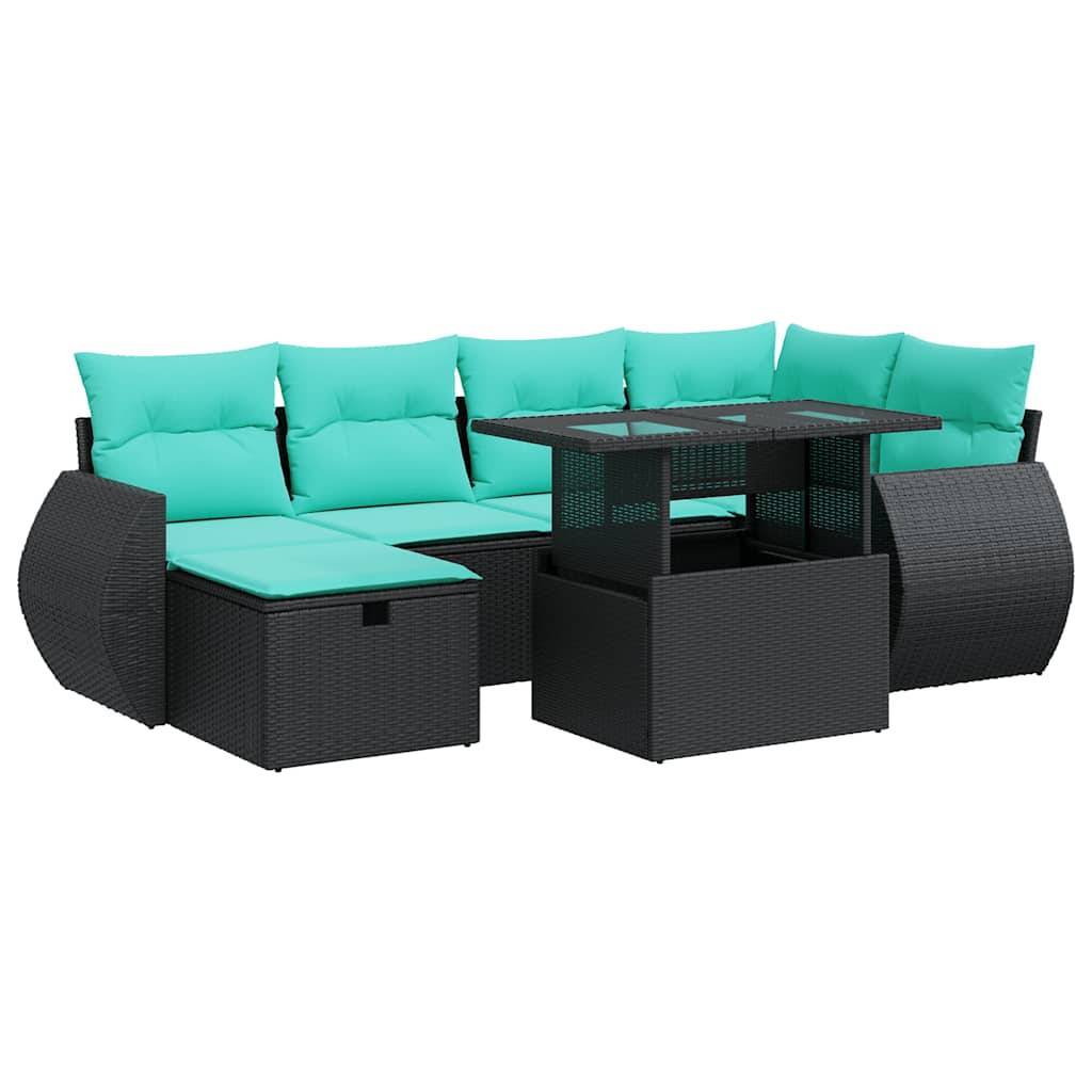 vidaXL 7-tlg. Garten-Sofagarnitur mit Kissen Grau Poly Rattan Akazie