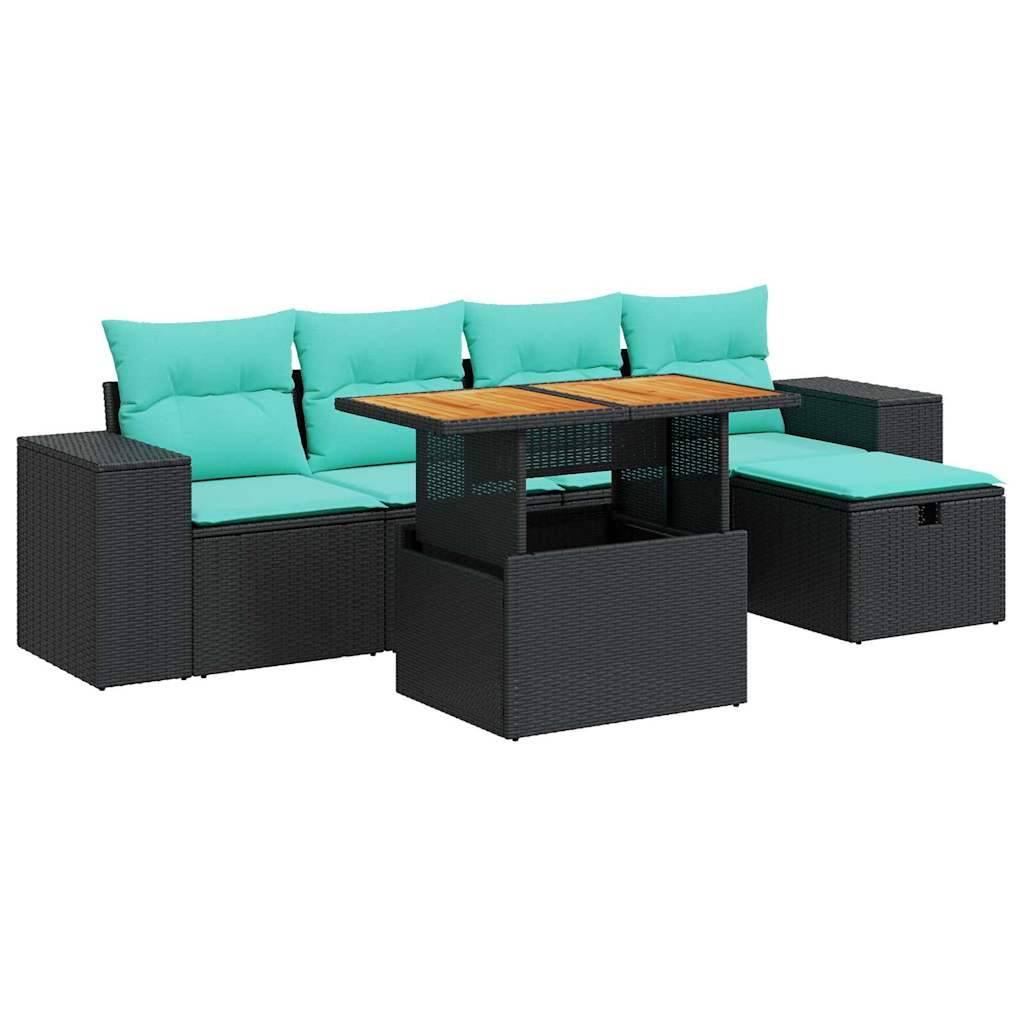 vidaXL 6-tlg. Garten-Sofagarnitur mit Kissen Braun Poly Rattan Akazie