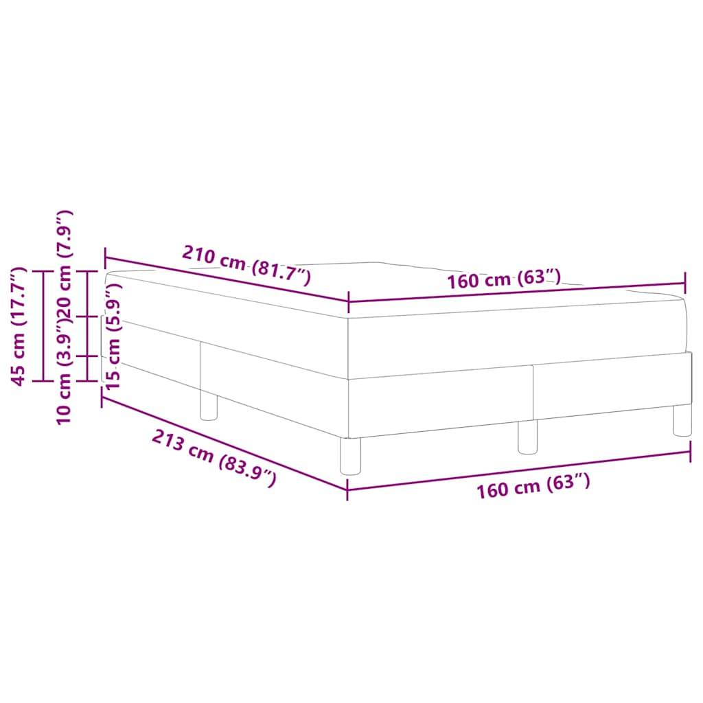 Abmessungen eines Bettes sind angegeben: 210 cm lang bei 160 cm Breite, mit Höhen von 15 cm und 10 cm für verschiedene Abschnitte.