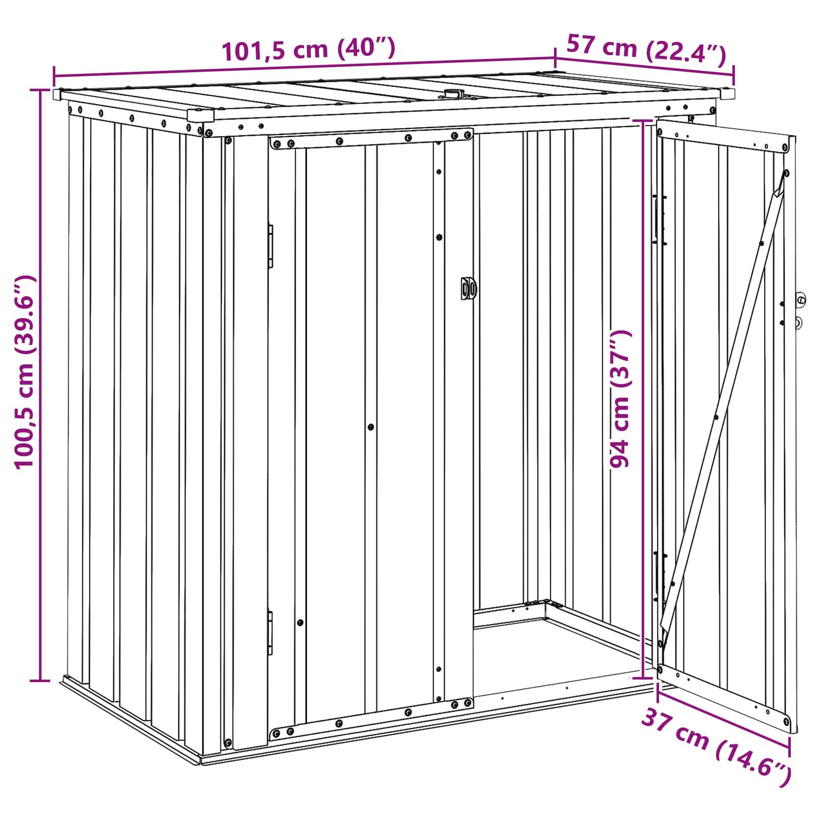 vidaXL Gartenlagerbox Schwarz 101,5 x 57 x 100,5 cm Stahl