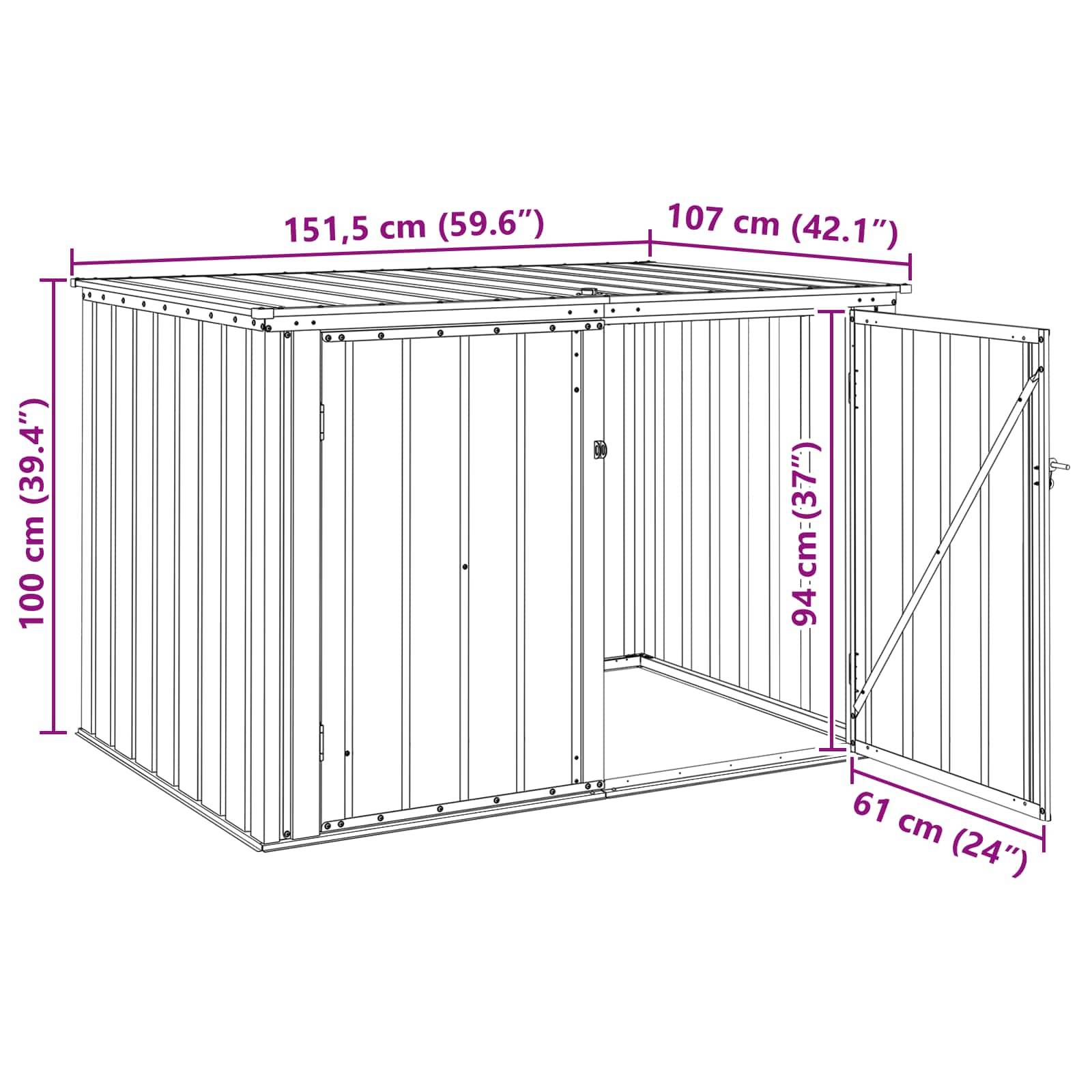 vidaXL Gartenlagerbox Schwarz 151,5 x 107 x 100 cm Stahl