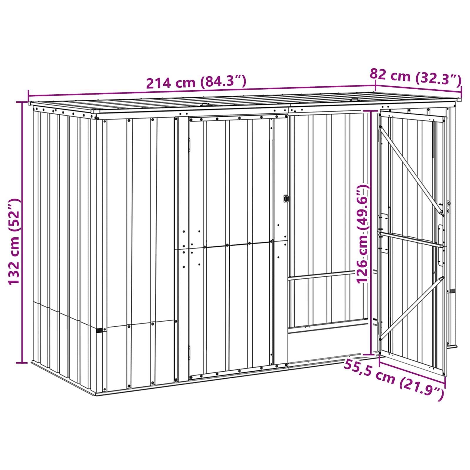 vidaXL Gartenlagerbox Schwarz 214 x 82 x 132 cm Stahl