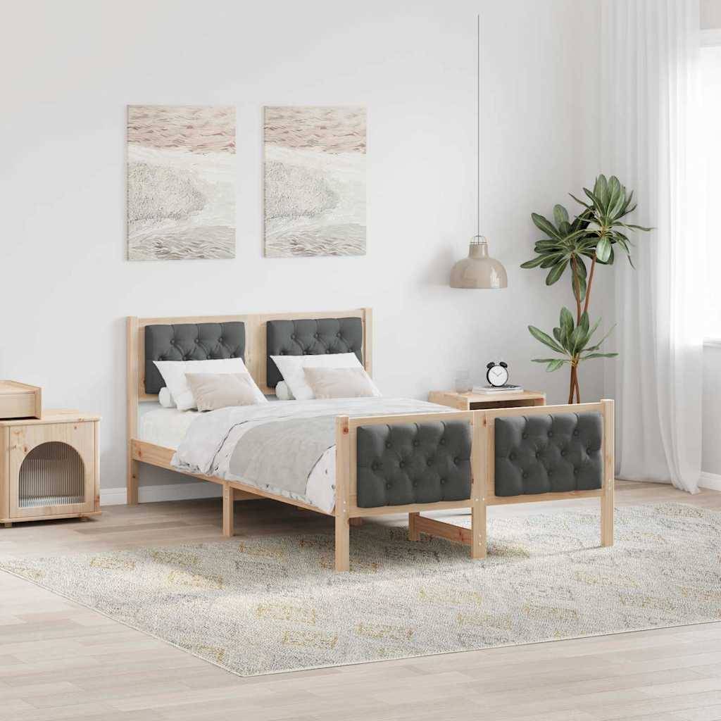 vidaXL Bettrahmen Dunkelgrau 135 x 190 cm Massives Kiefernholz