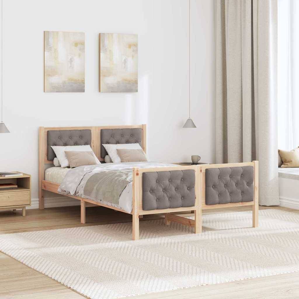 vidaXL Bettrahmen mit Kopfteil Taupe 120 x 200 cm Massives Kiefernholz