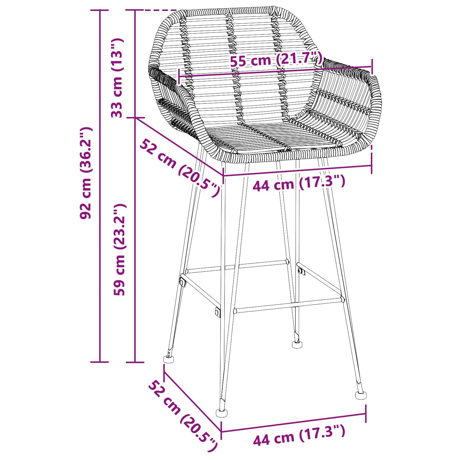 Barhocker mit Armlehnen, Sitzhöhe 59 cm (23,2