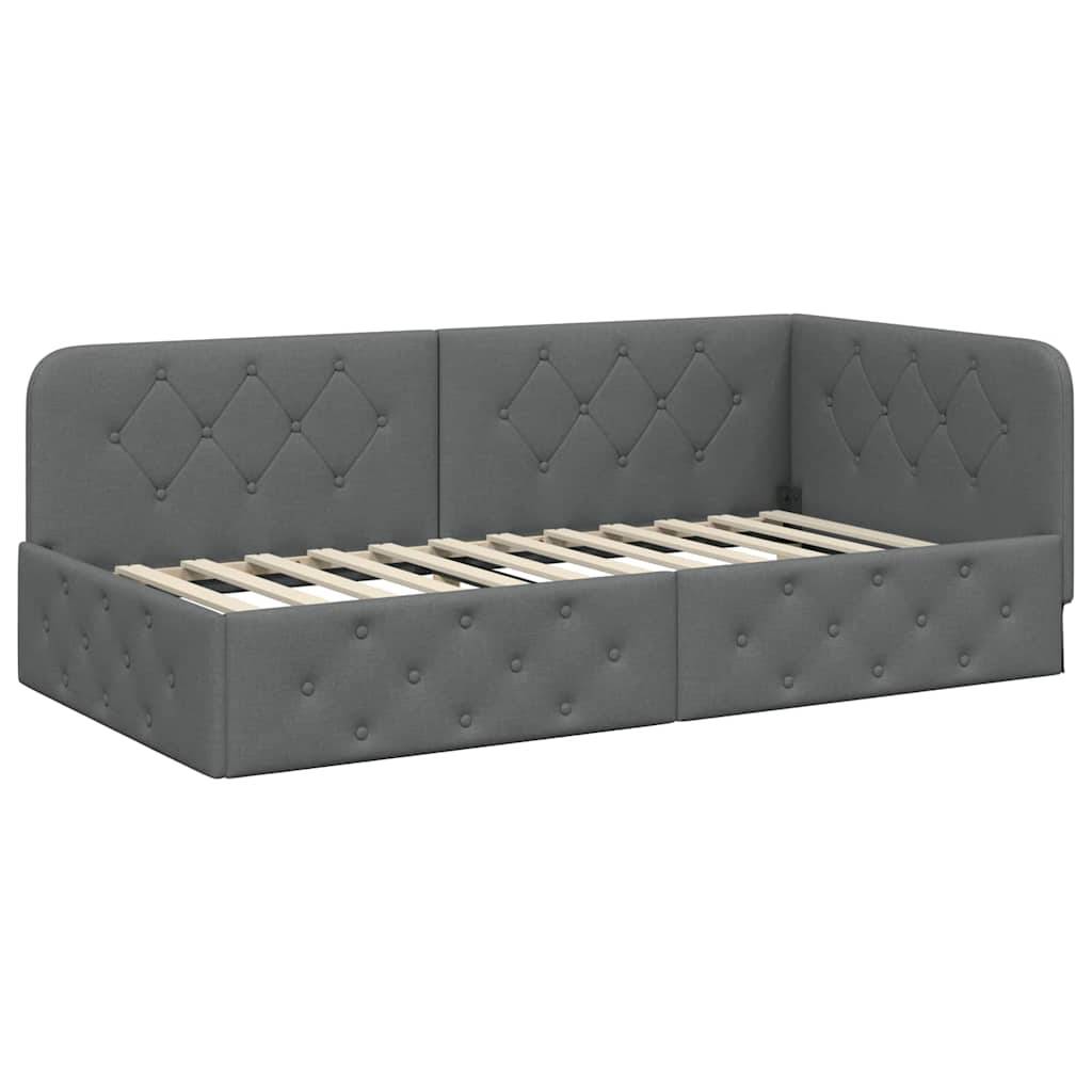 vidaXL Eckbettgestell Dunkelgrau 90 x 200 cm Stoff