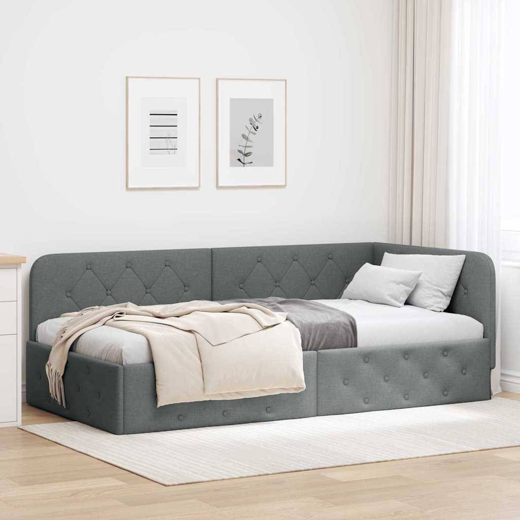 vidaXL Eckbettgestell Dunkelgrau 90 x 200 cm Stoff
