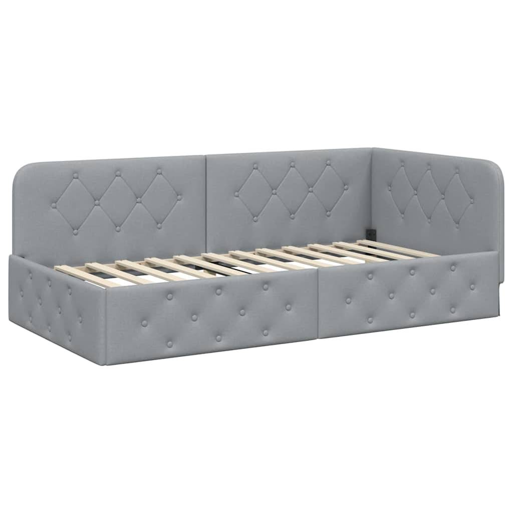 vidaXL Eckbettgestell Hellgrau 90 x 190 cm Stoff