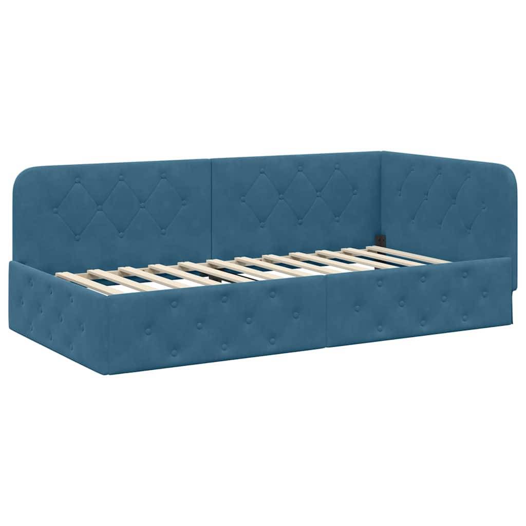 vidaXL Eckbettgestell Blau 90 x 200 cm Samt