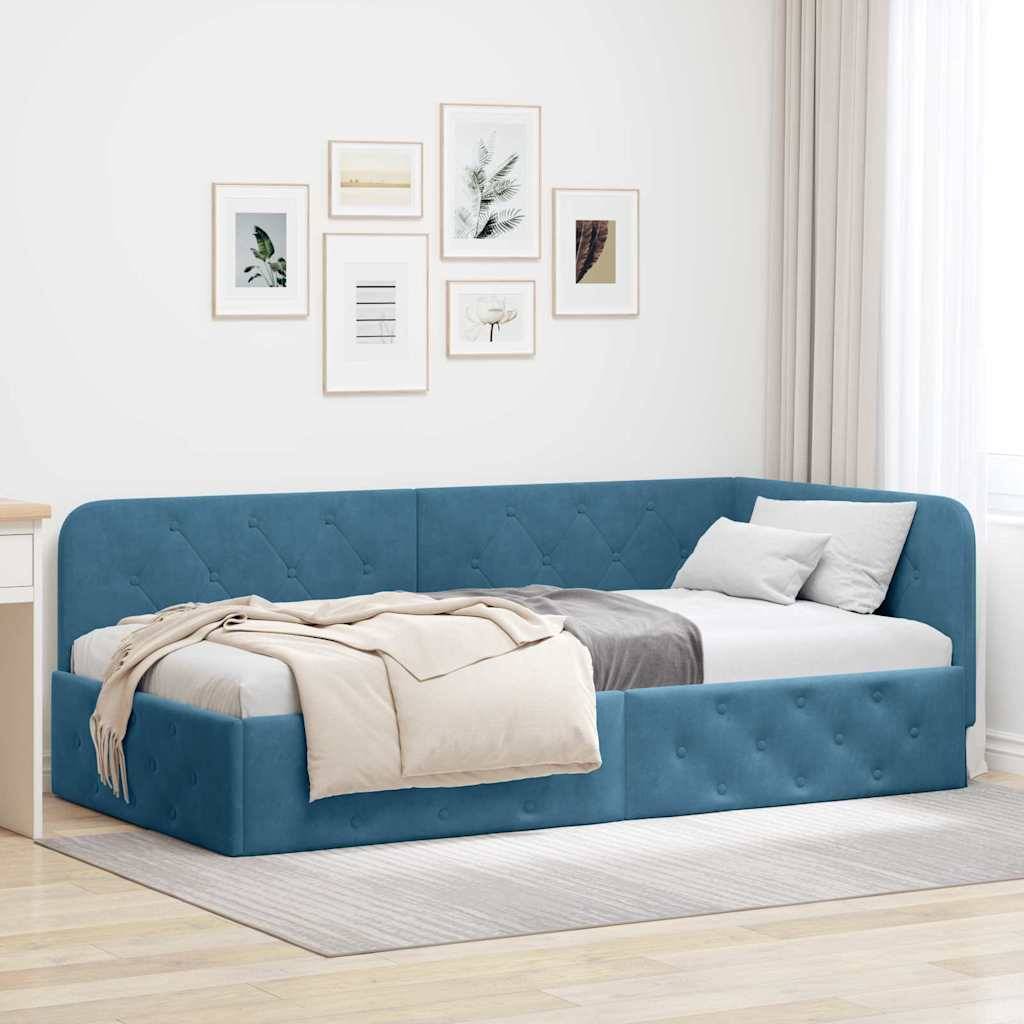 vidaXL Eckbettgestell Blau 90 x 200 cm Samt