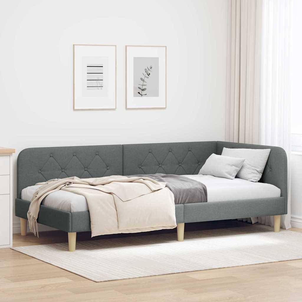 vidaXL Eckbettgestell Dunkelgrau 90 x 200 cm Stoff