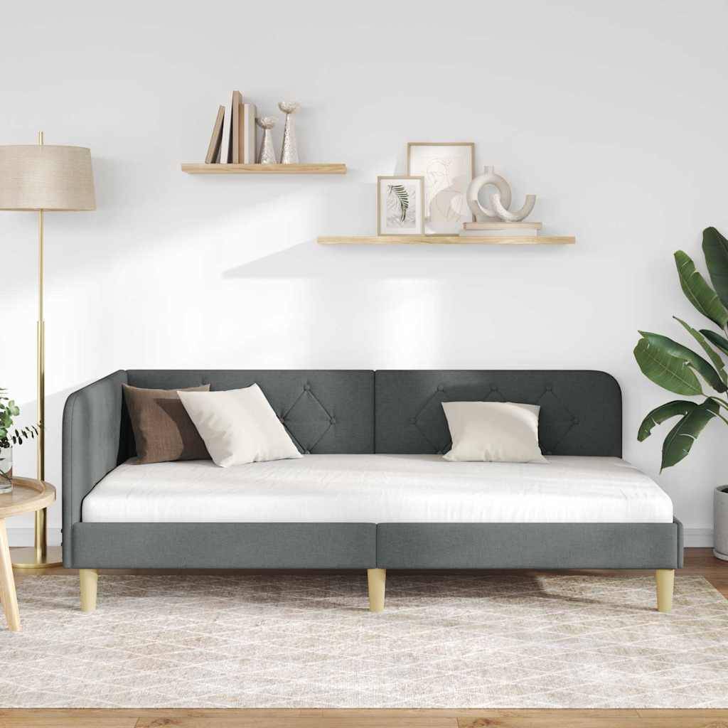 vidaXL Eckbettgestell Dunkelgrau 90 x 200 cm Stoff