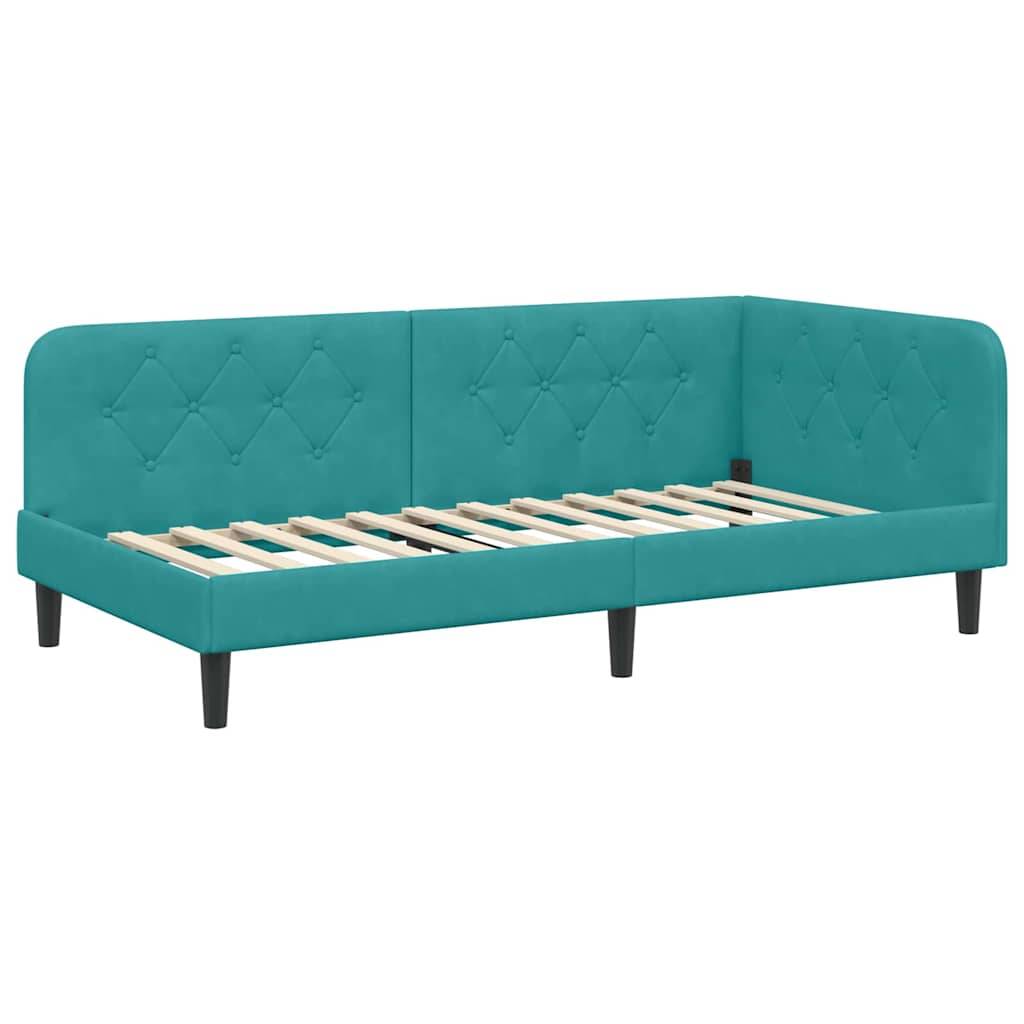 vidaXL Eckbettgestell Türkis 90 x 200 cm Samt
